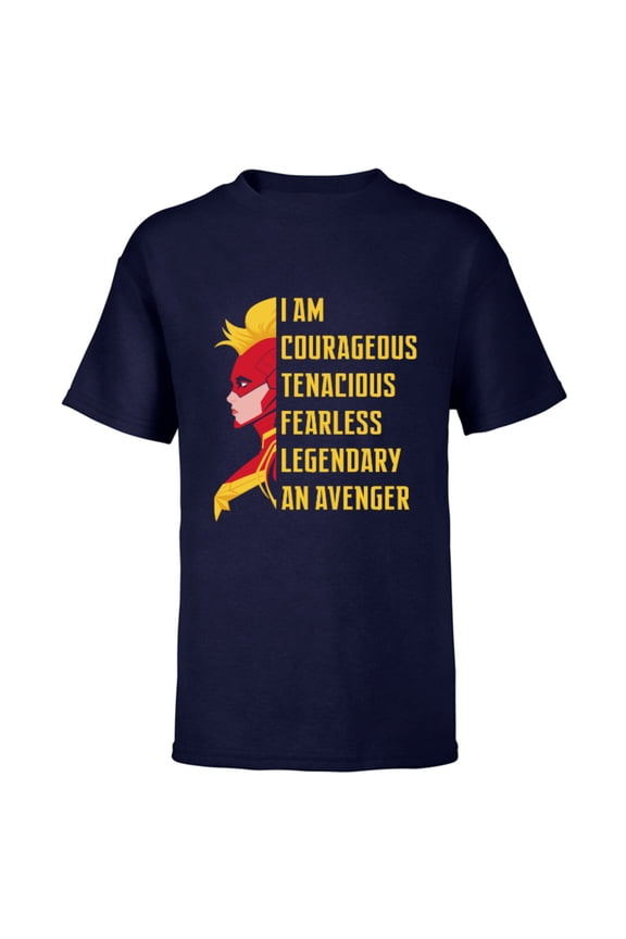 Captain Marvel Courageous Tenacious Fearless Avenger - Short Sleeve T-Shirt for Kids - Customized-Navy