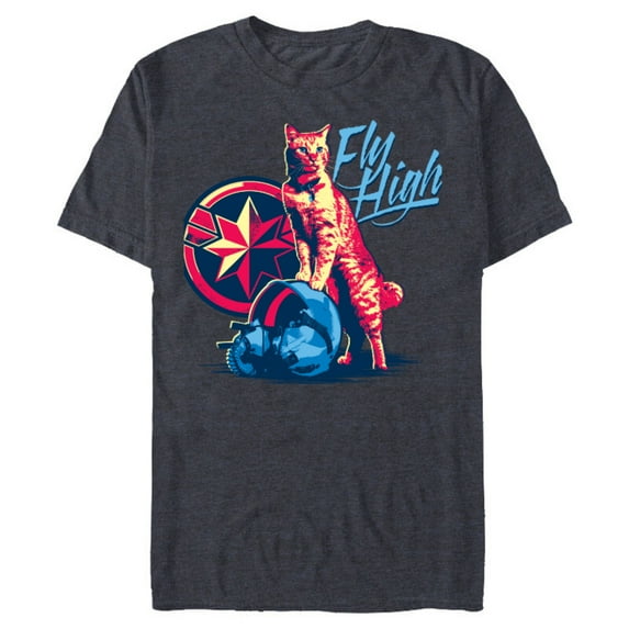 Marvel Captain Marvel Fly High Goose Cat - Short Sleeve Blended T-Shirt for Adults - Customized-Navy Heather
