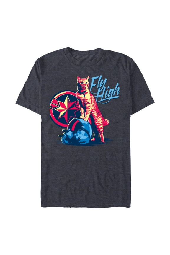 Captain Marvel Fly High Goose Cat - Short Sleeve Blended T-Shirt for Adults - Customized-Navy Heather