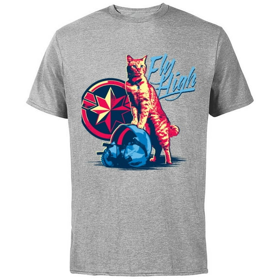 Marvel Captain Marvel Fly High Goose Cat - Short Sleeve Cotton T-Shirt for Adults - Customized-Athletic Heather