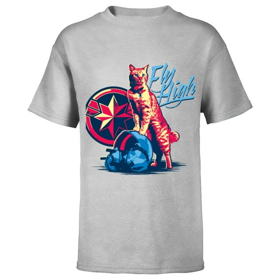 Marvel Captain Marvel Fly High Goose Cat - Short Sleeve T-Shirt for Kids - Customized-Athletic Heather