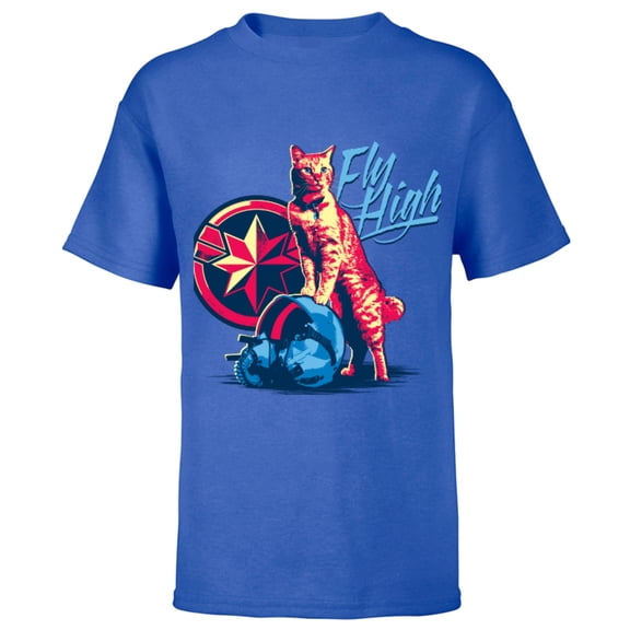 Marvel Captain Marvel Fly High Goose Cat - Short Sleeve T-Shirt for Kids - Customized-Royal