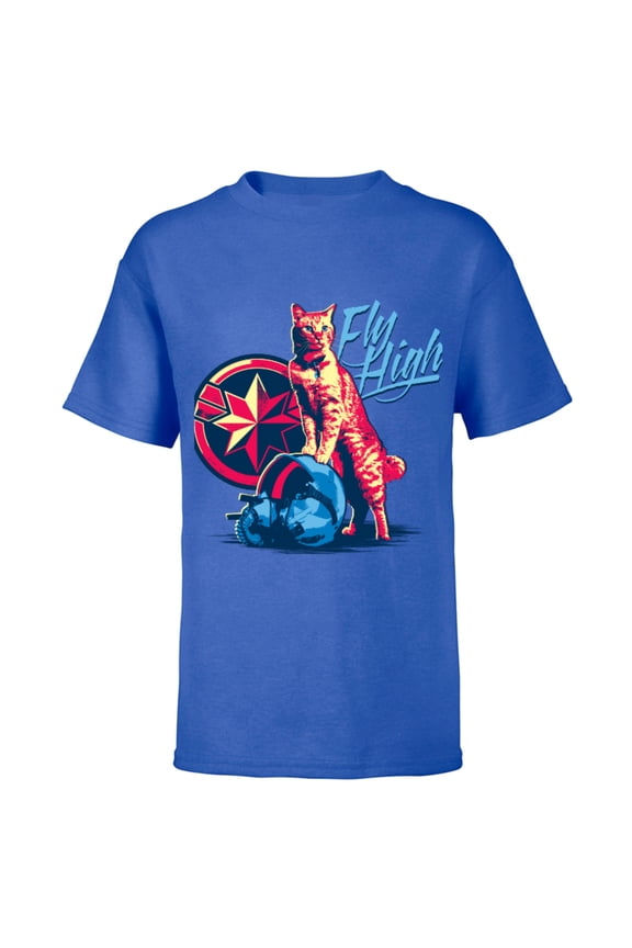Captain Marvel Fly High Goose Cat - Short Sleeve T-Shirt for Kids - Customized-Royal