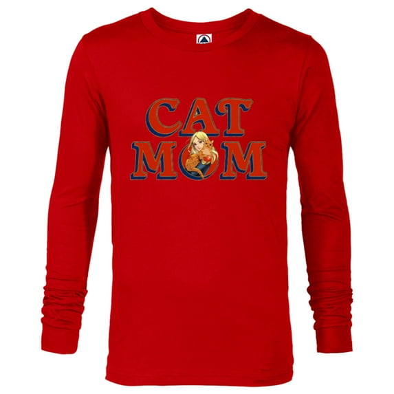 Marvel Captain Marvel & Goose Cat Mom Birthday Mother’s Day - Long Sleeve T-Shirt for Men - Customized-New Red