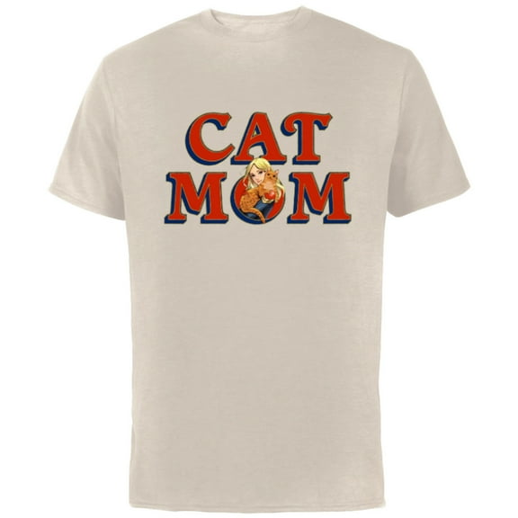 Marvel Captain Marvel & Goose Cat Mom Birthday Mother’s Day - Short Sleeve Cotton T-Shirt for Adults - Customized-Natural