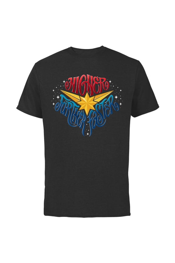 Captain Marvel Higher Further Faster Star - Short Sleeve Cotton T-Shirt for Adults - Customized-Black