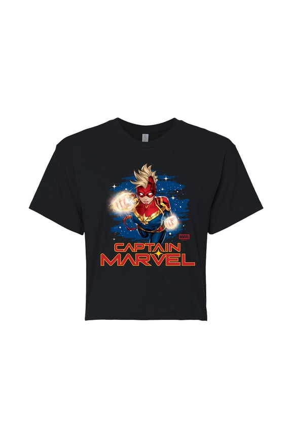 - Captain Marvel Logo - Juniors Cropped Graphic T-Shirt