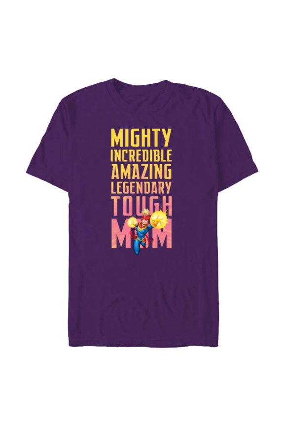 Captain Marvel Mighty Tough Mom Birthday Mother’s Day - Short Sleeve Blended T-Shirt for Adults - Customized-Purple