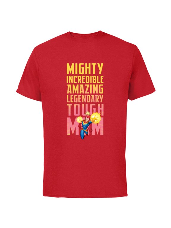 Captain Marvel Mighty Tough Mom Birthday Mother’s Day - Short Sleeve Cotton T-Shirt for Adults - Customized-Red