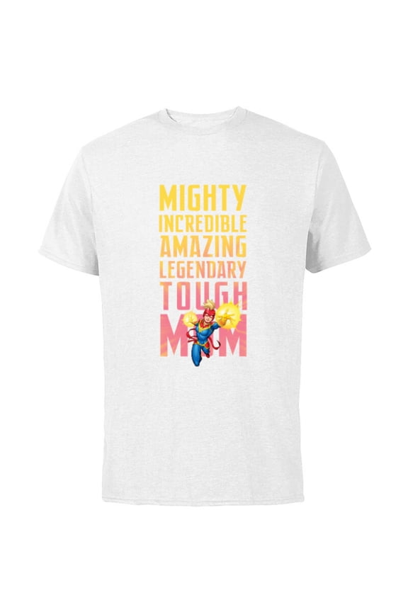 Captain Marvel Mighty Tough Mom Birthday Mother’s Day - Short Sleeve Cotton T-Shirt for Adults - Customized-White