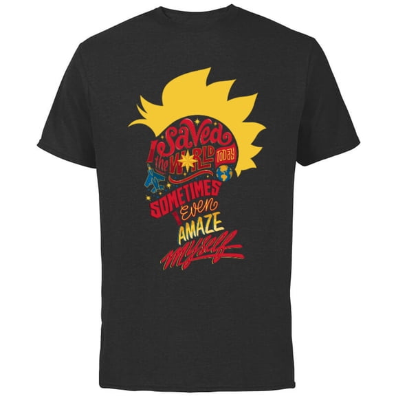 Marvel Captain Marvel Mohawk I Saved The World Today - Short Sleeve Cotton T-Shirt for Adults - Customized-Black