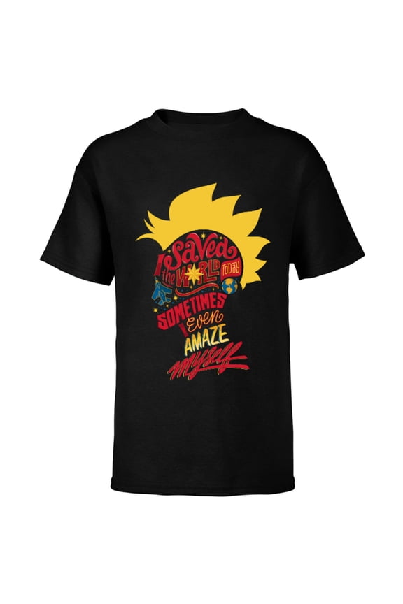 Captain Marvel Mohawk I Saved The World Today - Short Sleeve T-Shirt for Kids - Customized-Black