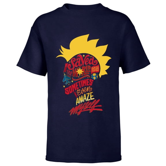 Marvel Captain Marvel Mohawk I Saved The World Today - Short Sleeve T-Shirt for Kids - Customized-Navy