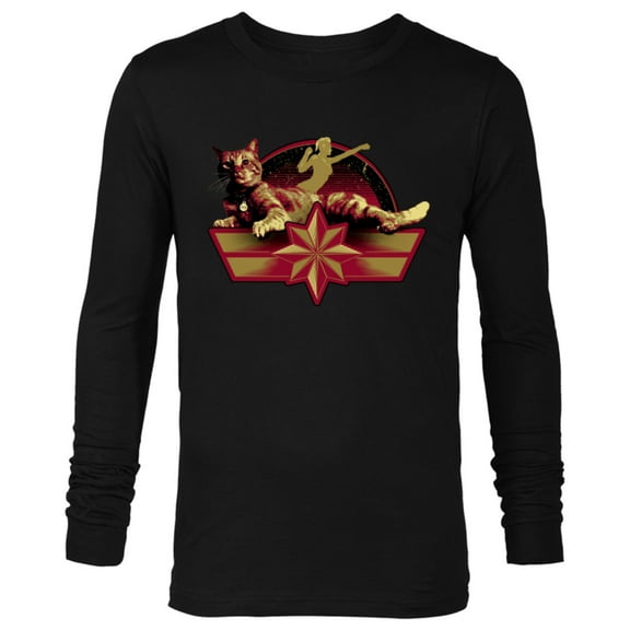 Marvel Captain Marvel Star Symbol and Goose the Cat - Long Sleeve T-Shirt for Men - Customized-Black