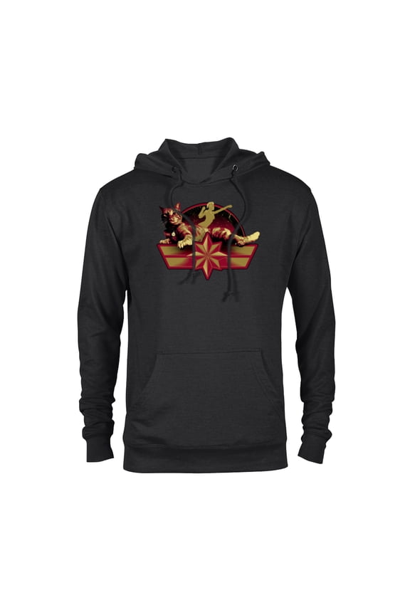 Captain Marvel Star Symbol and Goose the Cat - Pullover Hoodie for Adults - Customized-Black