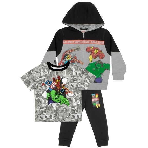 Marvel Characters Boys, Hoodie, Graphic Shirt, and Jogger Pants, 3-pack Clothes Set (Sizes 3T, 4T, 5-7)