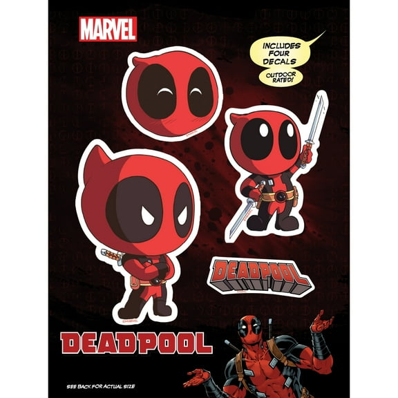 Marvel Chibi Deadpool Vinyl Decals - Set of 4 Deadpool Vinyl Car Stickers for Window Truck Bumper Laptop Tumbler Cup Cell Phone Marvel Licensed