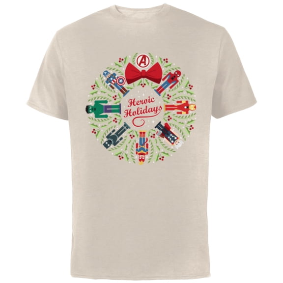 Marvel Christmas Avengers Nutcrackers Wreath Heroic Holidays - Short Sleeve Cotton T-Shirt for Adults - Customized-Natural