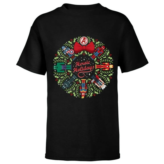Marvel Christmas Avengers Nutcrackers Wreath Heroic Holidays - Short Sleeve T-Shirt for Kids - Customized-Black