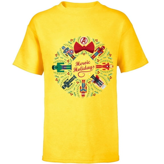 Marvel Christmas Avengers Nutcrackers Wreath Heroic Holidays - Short Sleeve T-Shirt for Kids - Customized-Yellow