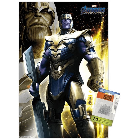 Marvel Cinematic Universe - Avengers - Endgame - Thanos Wall Poster with Push Pins, 14.725" x 22.375"