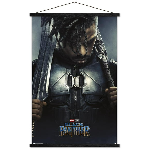 Marvel Cinematic Universe - Black Panther - Erik Killmonger One Sheet Wall Poster with Wooden Magnetic Frame, 22.375" x 34"