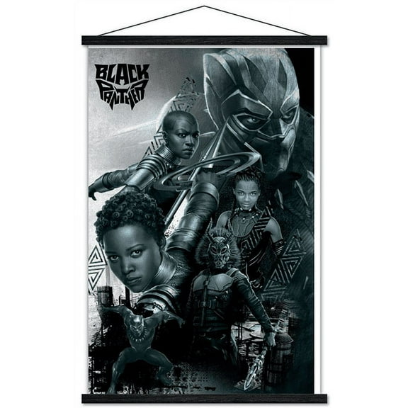 Marvel Cinematic Universe - Black Panther - Group Wall Poster with Wooden Magnetic Frame, 22.375" x 34"