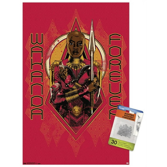 Marvel Cinematic Universe - Black Panther - Wakanda Forever Wall Poster with Push Pins, 14.725" x 22.375"