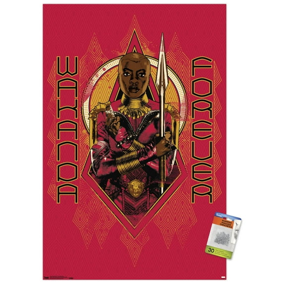 Marvel Cinematic Universe - Black Panther - Wakanda Forever Wall Poster with Push Pins, 22.375" x 34"