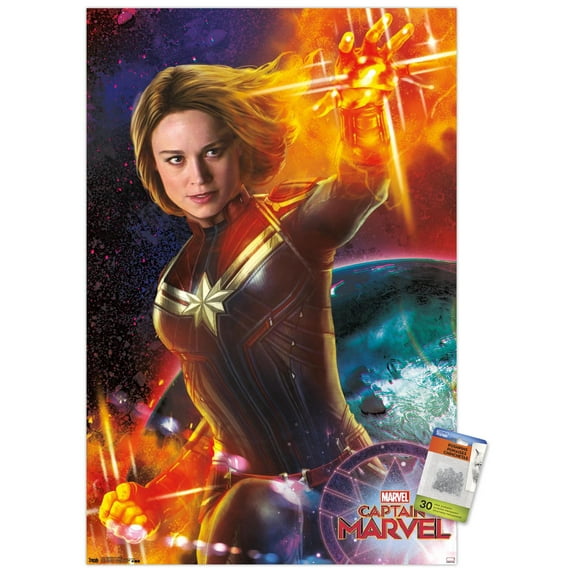 Marvel Cinematic Universe - Captain Marvel - Energy Wall Poster with Push Pins, 22.375" x 34"