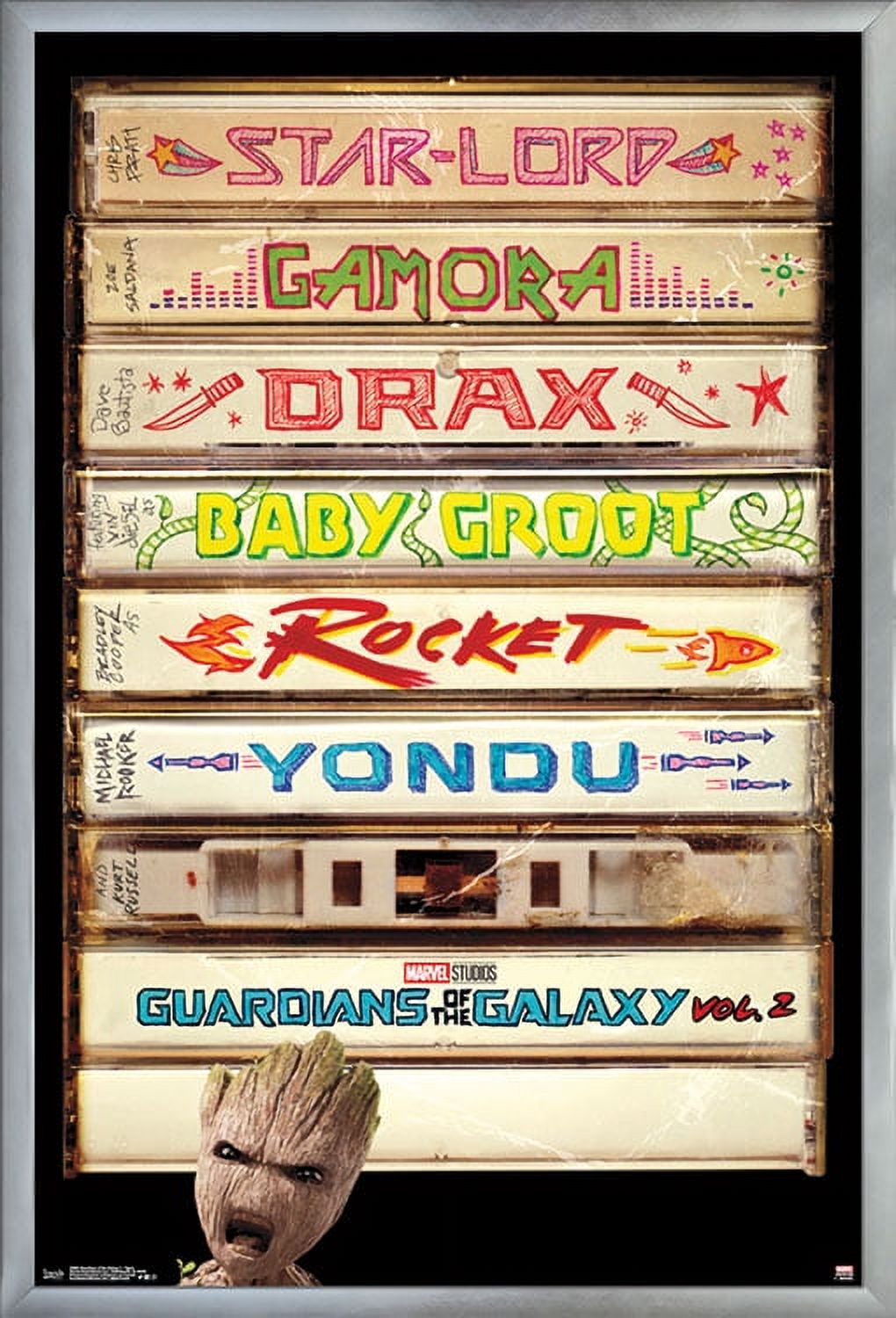 Marvel Cinematic Universe - Guardians of the Galaxy 2 - Tapes Wall Poster, 22.375" x 34", Framed