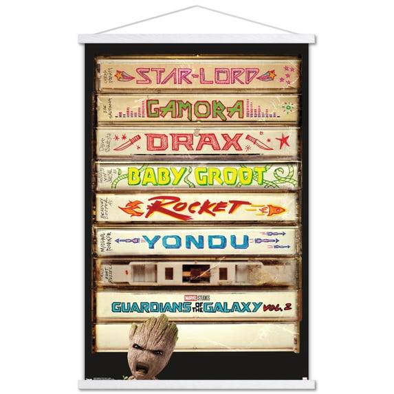 Marvel Cinematic Universe - Guardians of the Galaxy 2 - Tapes Wall Poster with Wooden Magnetic Frame, 22.375" x 34"