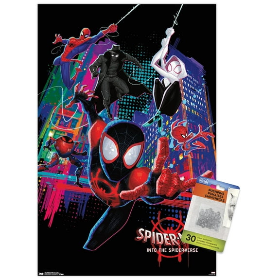 Marvel Cinematic Universe - Spider-Man - Into The Spider-Verse - Group Wall Poster with Push Pins, 14.725" x 22.375"
