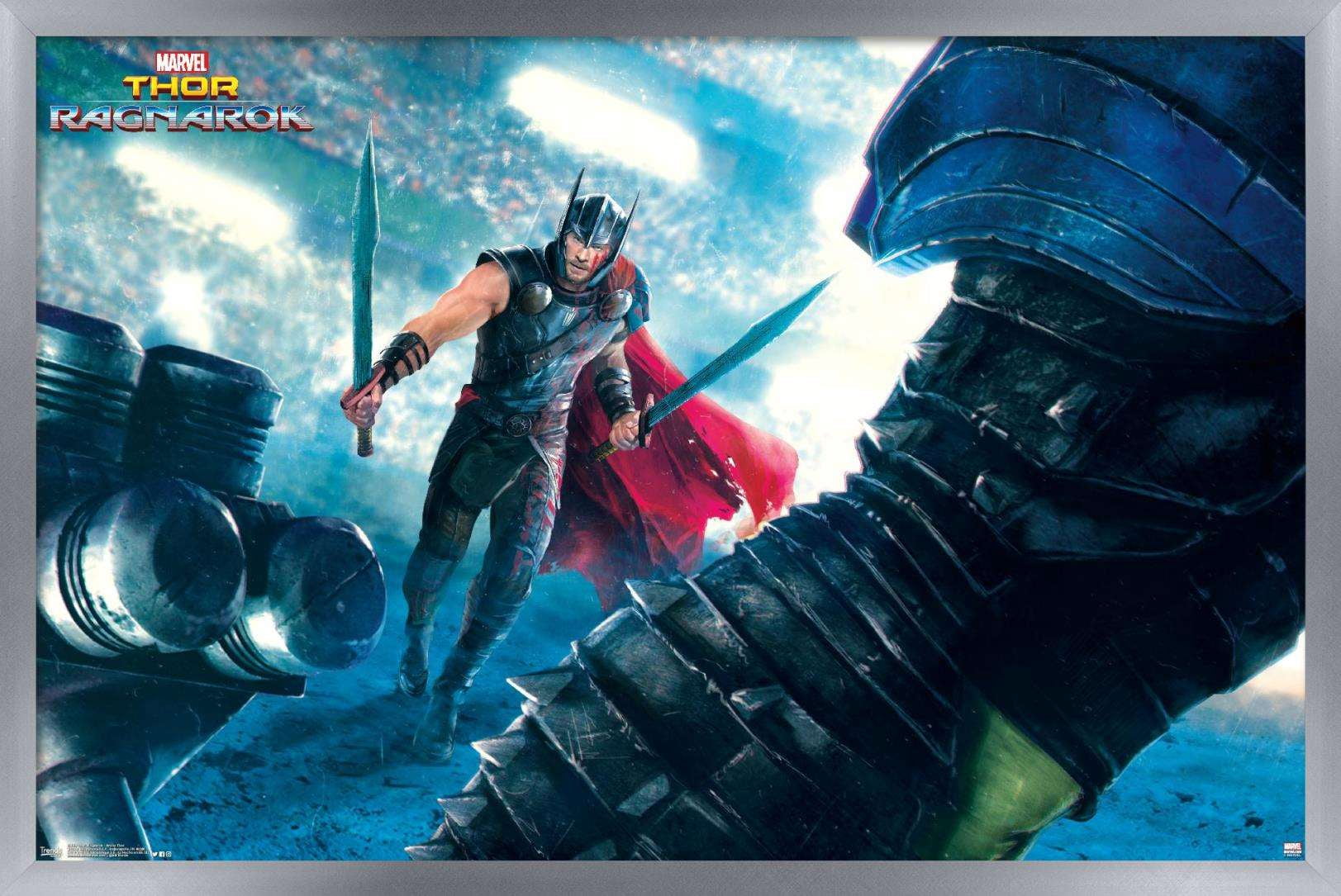 Marvel Cinematic Universe - Thor - Ragnarök - Arena Thor Wall Poster, 14.725" x 22.375", Framed