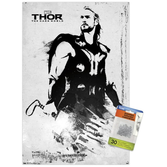 Marvel Cinematic Universe - Thor - The Dark World - Illustrated Stamp Wall Poster with Push Pins, 14.725" x 22.375"