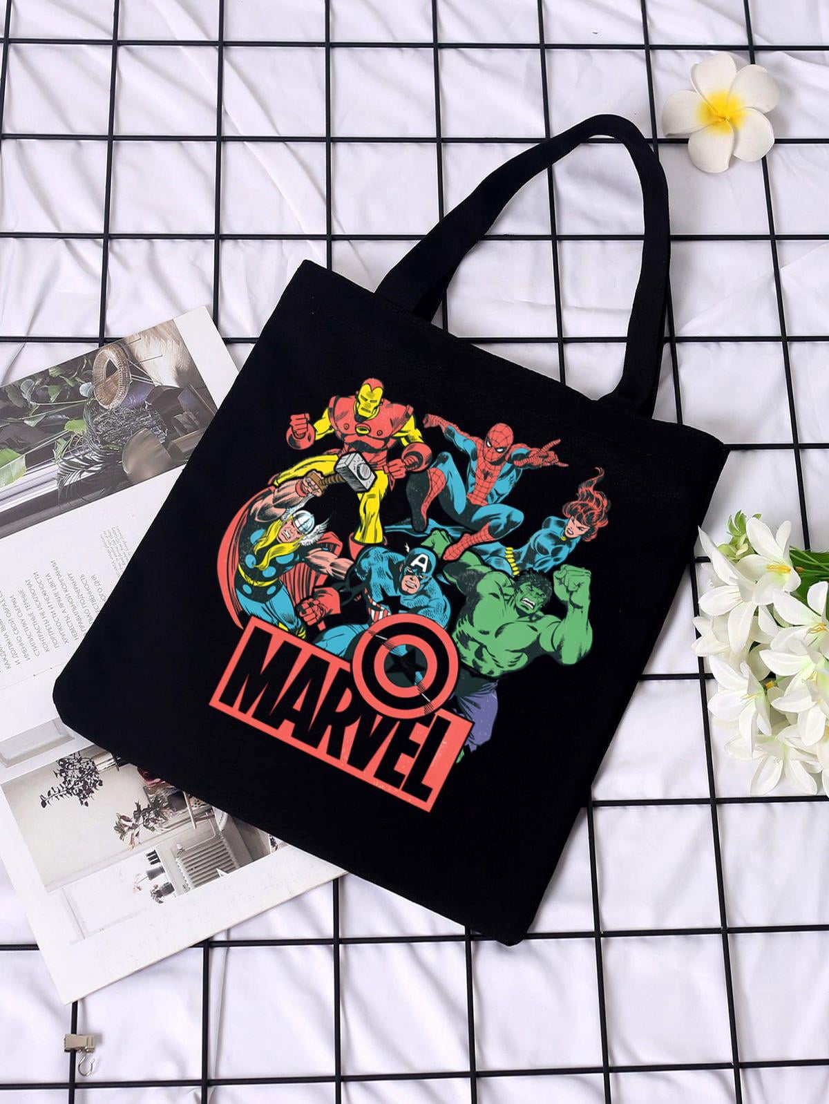 Tote Bag Marvel Officiel – 100% Coton Bio, Anses Longues, Design Super-Héros Comics, Idéal Cadeau Fan Marvel