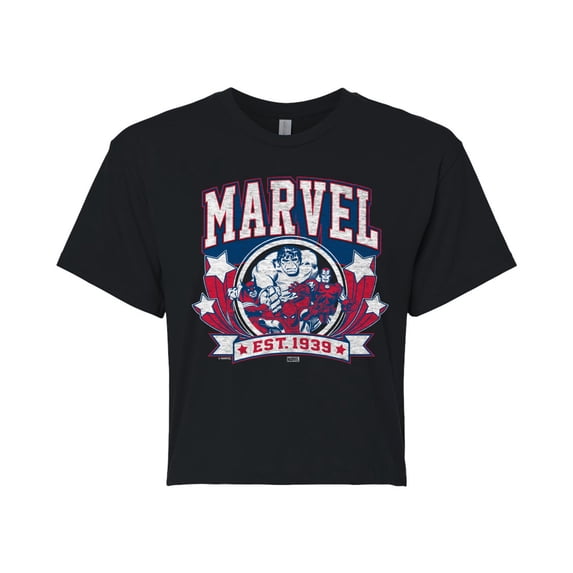 Marvel - Collegiate Americana - Juniors Cropped Graphic T-Shirt