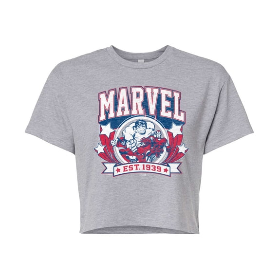 Marvel - Collegiate Americana - Juniors Cropped Graphic T-Shirt
