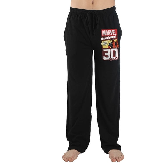 Marvel Comic Book Universe Deadpool Superhero Mens Black Sleep Pajama Pants-Small