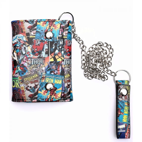 Marvel Avengers Comic Book Cover Trifold Wallet W/Chain New
