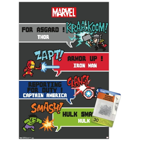 Marvel Comics - Avengers - 8 Bit Wall Poster with Push Pins, 14.725" x 22.375"