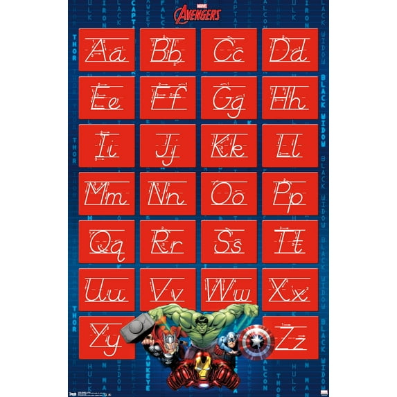 Marvel Comics - Avengers - Alphabet - Write Letters Wall Poster, 14.725" x 22.375"