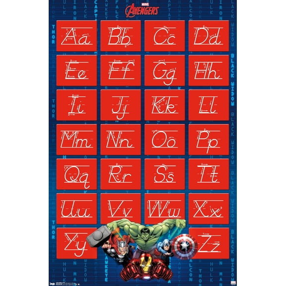 Marvel Comics - Avengers - Alphabet - Write Letters Wall Poster, 14.725" x 22.375"