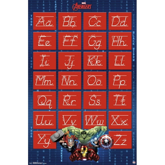Marvel Comics - Avengers - Alphabet - Write Letters Wall Poster, 22.375" x 34"