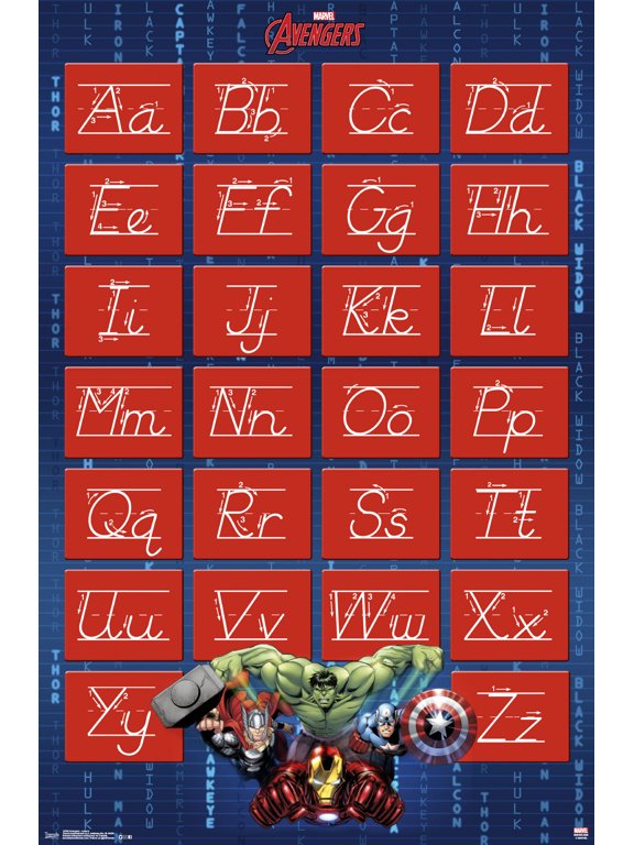 Marvel Comics - Avengers - Alphabet - Write Letters Wall Poster, 22.375" x 34"