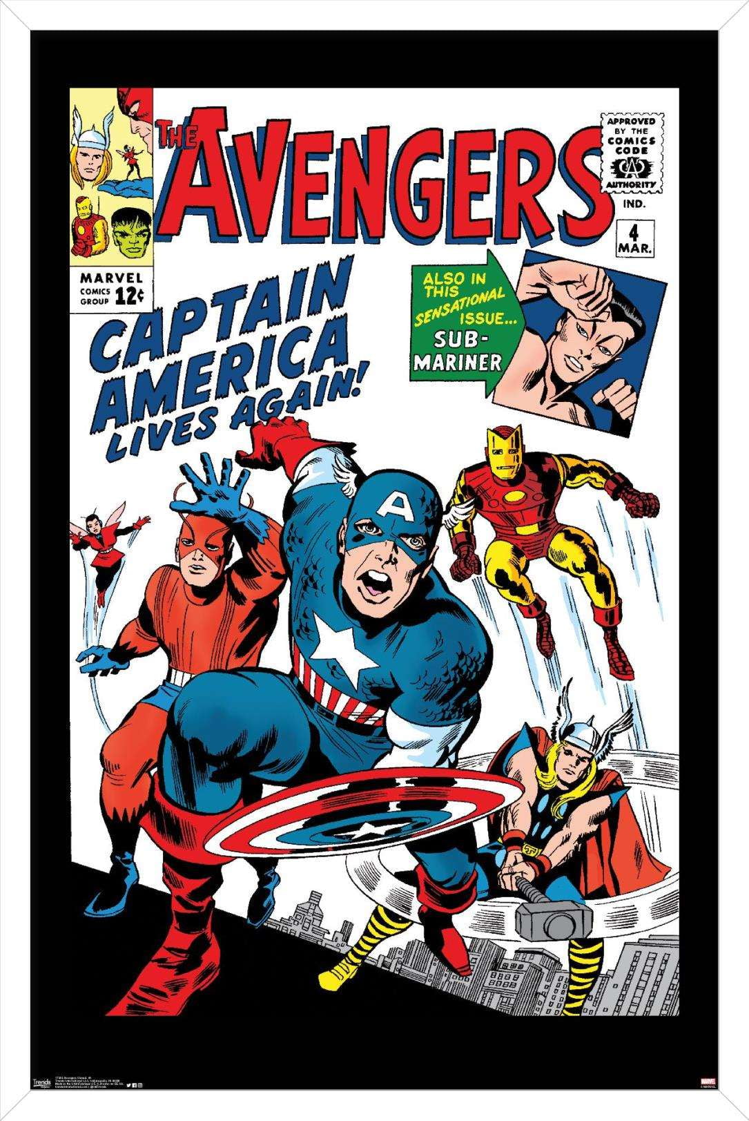Marvel Comics - Avengers - Captain America - Comic Cover #4 Wall Poster, 14.725" x 22.375", Framed