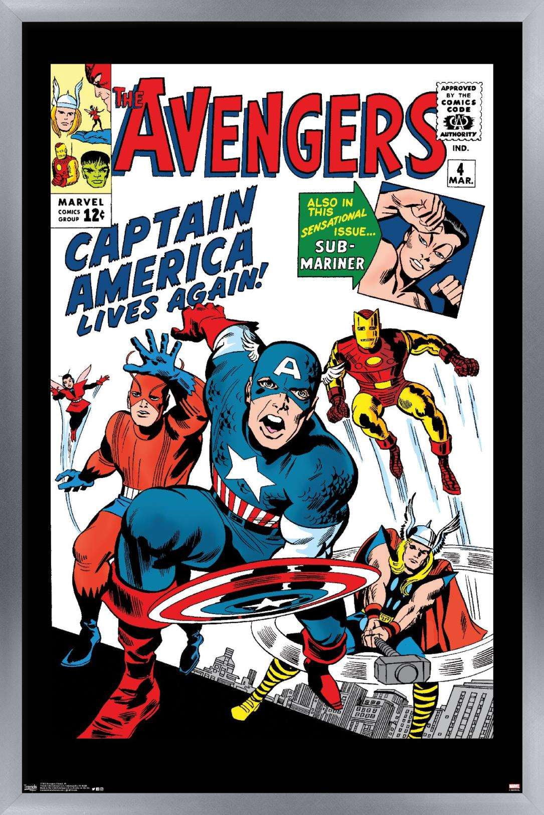 Marvel Comics - Avengers - Captain America - Comic Cover #4 Wall Poster, 14.725" x 22.375", Framed