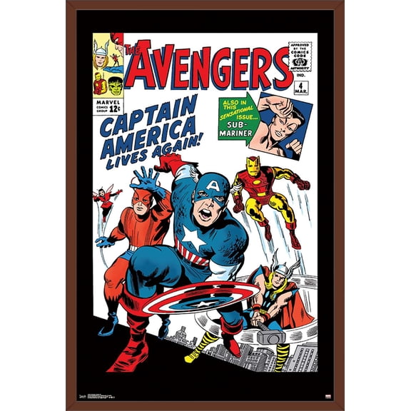 Marvel Comics - Avengers - Captain America - Comic Cover #4 Wall Poster, 22.375" x 34", Framed