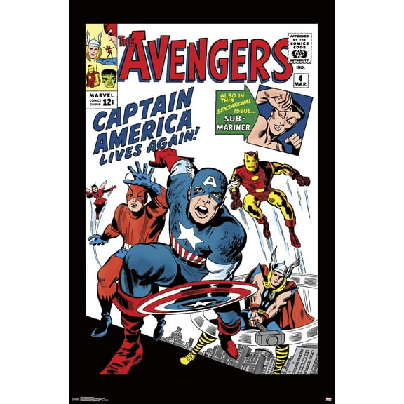 Marvel Comics - Avengers - Captain America - Comic Cover #4 Wall Poster, 22.375" x 34"