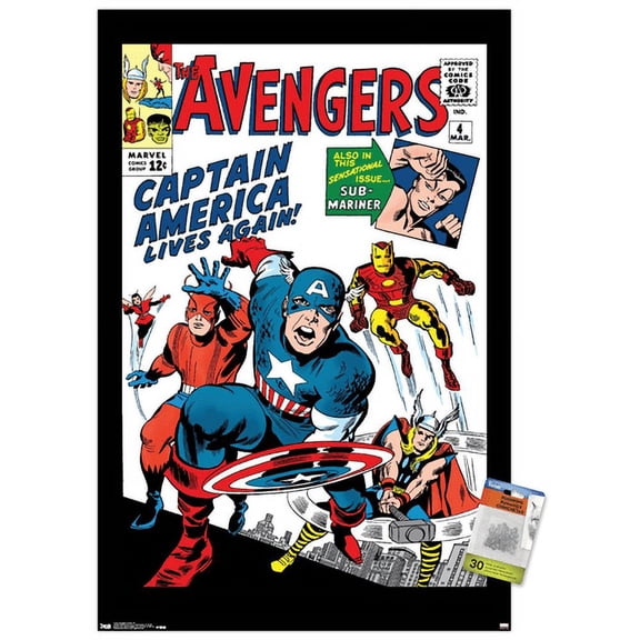 Marvel Comics - Avengers - Captain America - Comic Cover #4 Wall Poster with Push Pins, 22.375" x 34"